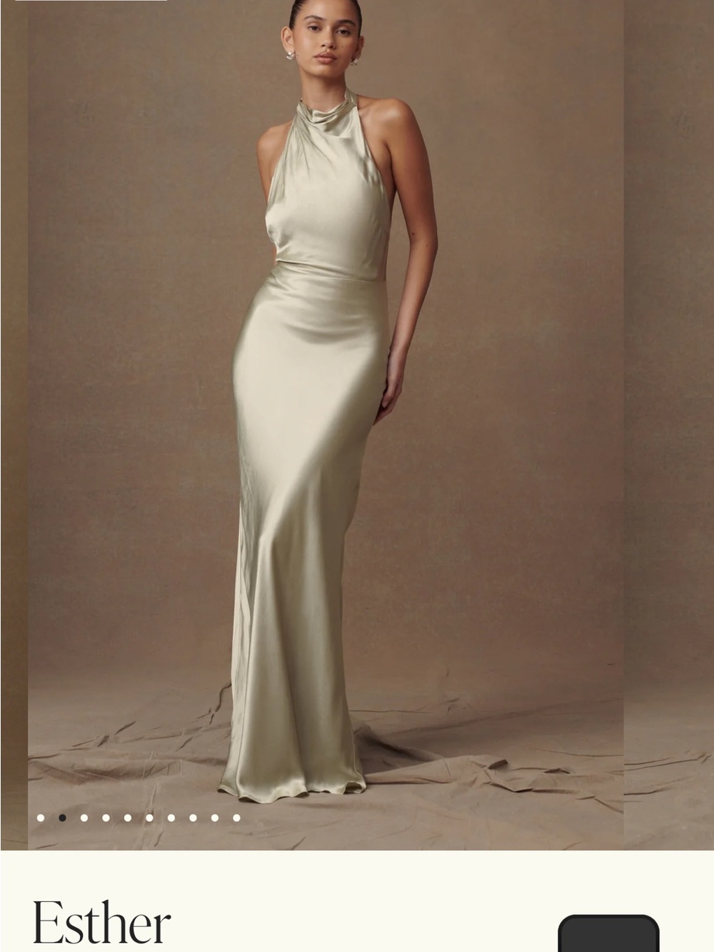 Meshki Satin Halter Maxi Dress in sage green
